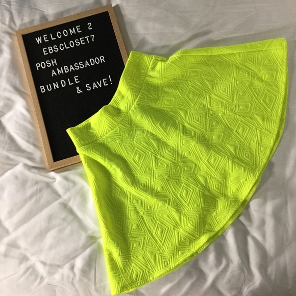 Lashes Dresses & Skirts - Lashes Bright Yellow Neon Skater Flare Skirt 90s